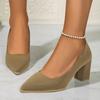 Мода 2024 Обувь высокого качества Женские туфли-лодочки Осенние с острым носком Однотонные Платье Вечеринка Блочный каблук Мелкие Большого размера