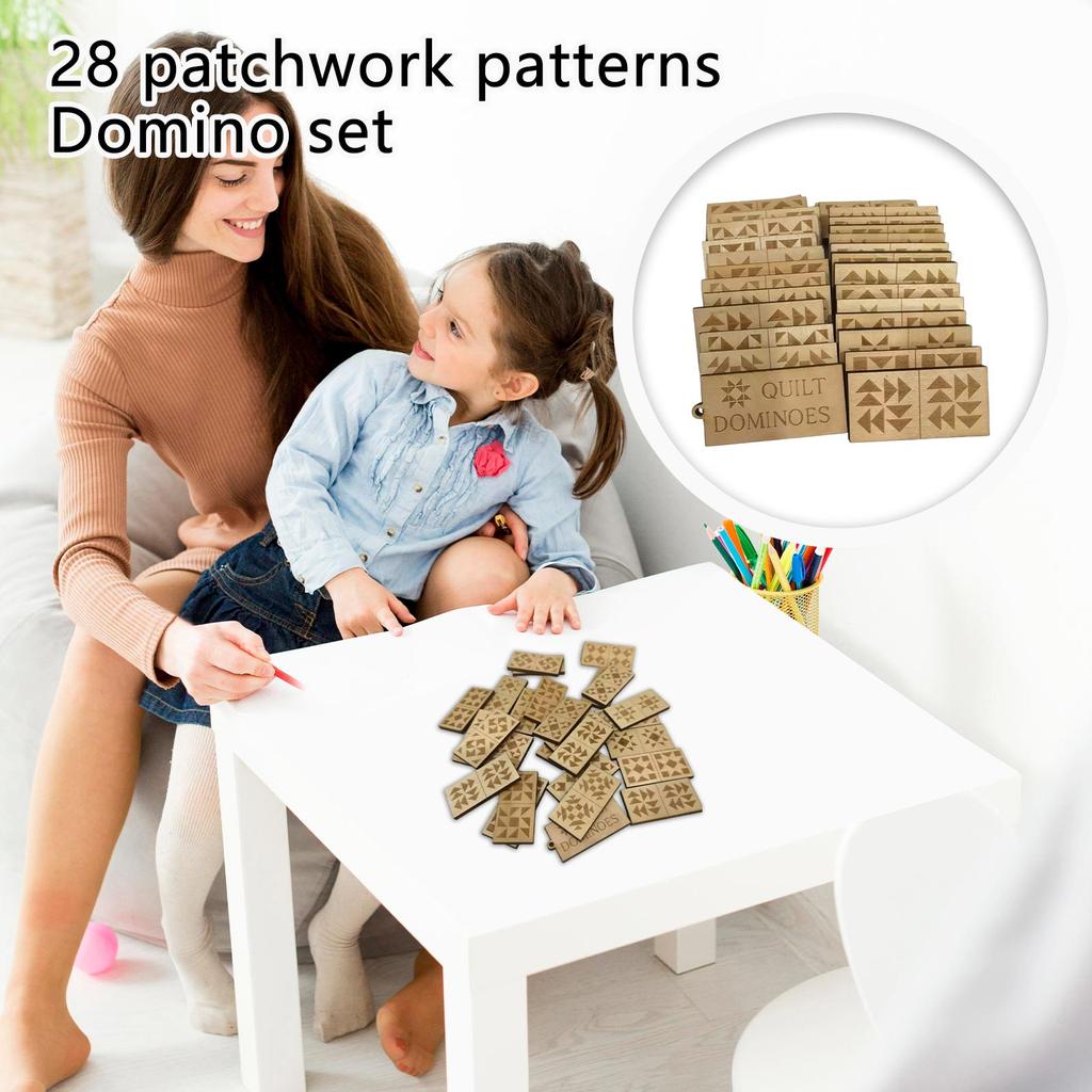 Набор домино из 28 плиток, лоскутный блок, деревянные гравированные домино для взрослых