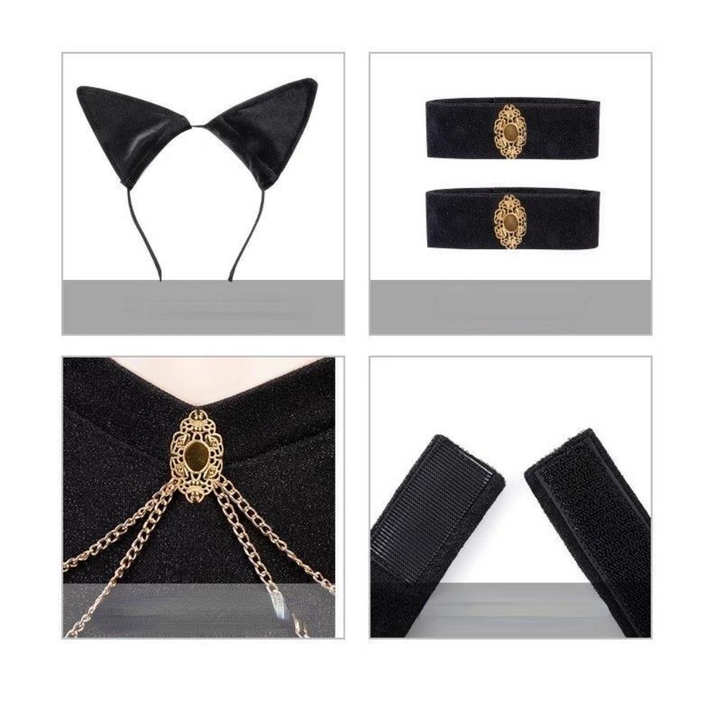 Сексуальная королева-женщина-кошка, блестящее длинное платье с высоким разрезом, стиль, униформа, стринги