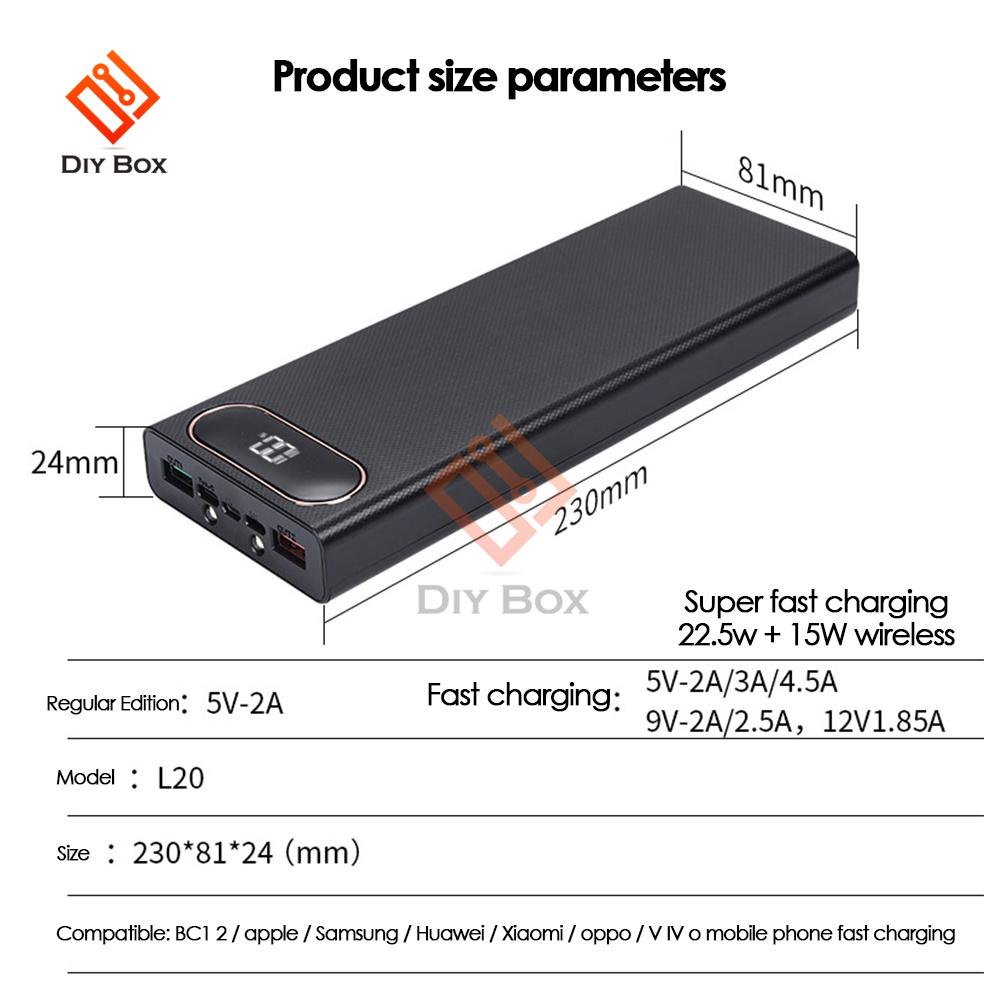 Съемный USB 10*18650 Power Bank чехол 22.5W 15W мобильный телефон быстрое зарядное устройство хранение DIY 18650 держатель аккумулятора зарядное устройство коробка