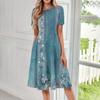 Women's Loose Casual And Fashionable Round Neck Short Sleeved Printed Mid Length Dress