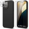 Protective Case - Silicone - for iPhone 16 Pro Max - Black - 2 Tempered Glasses - Non-slip
