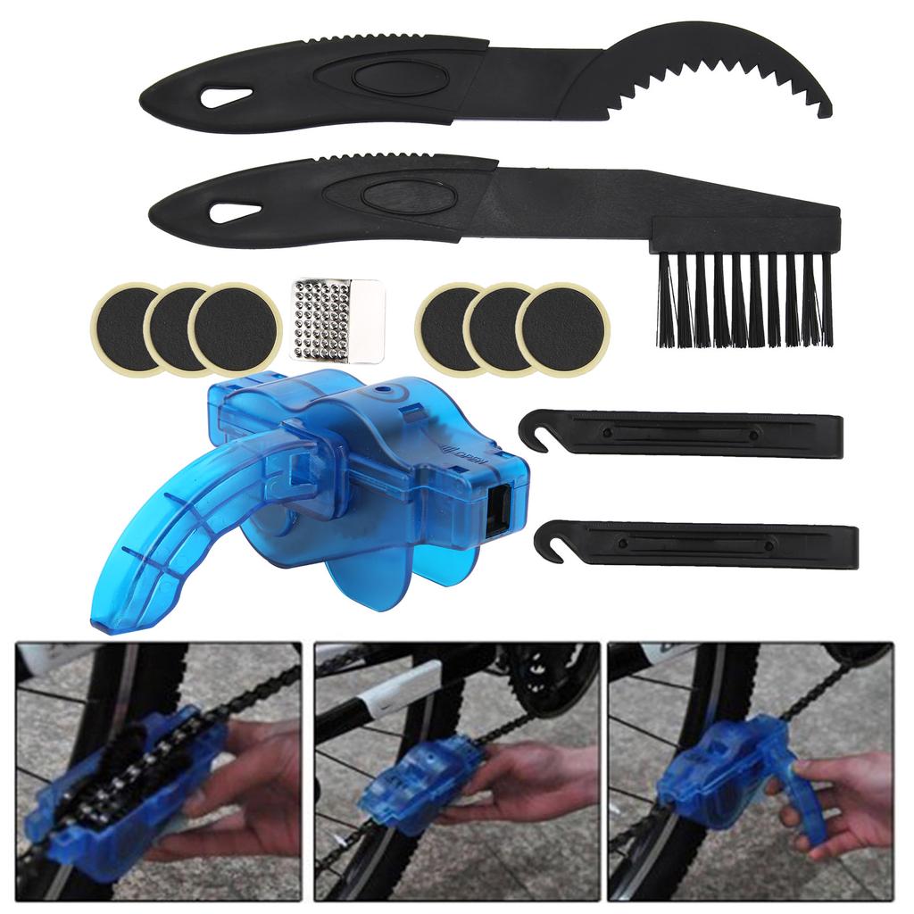 Bicycle Chain Scrubber Brush Cleaning Kit Bike Tire Repair Set Maintenance Accessory