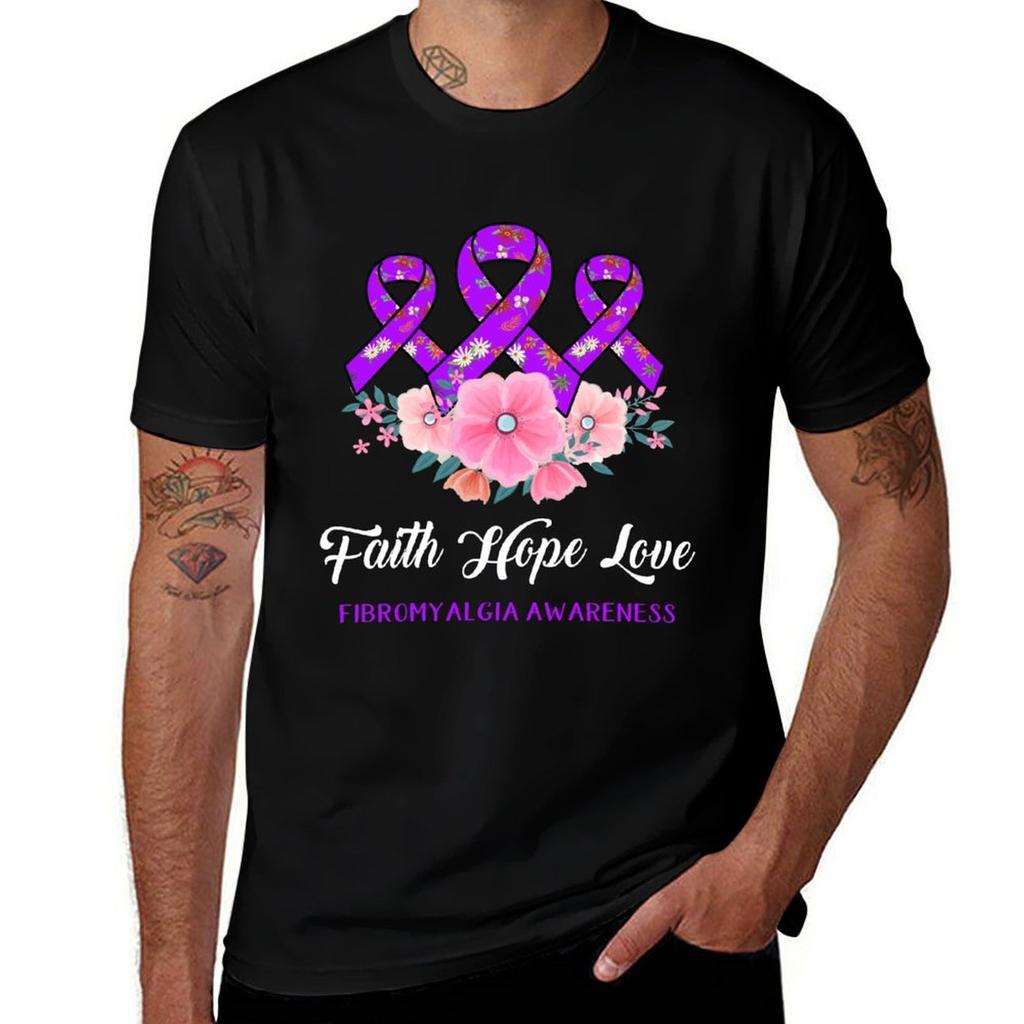 Faith Hope Love Fibromyalgia Awareness TShirt Daily Work Short Sleeve Top