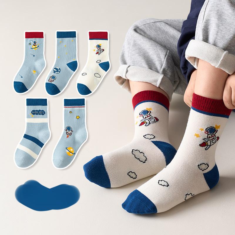 5 пар детских носков средней длины Randy Little Dinosaur, мягкие и деликатные, влагоотводящие и дышащие, милые носки для мальчиков 1-14 лет