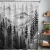 Mountain Forest Shower Curtain, Countryside Woodland Pine Landscape Bathtub Curtain Mens Bathroom Decor, Waterproof Polyester