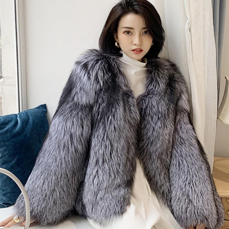 Women's Fur Jacket Short Fashion Imitation Fox Fur Whole Fur Coat Autumn and Winter New Casual Women's Jacket