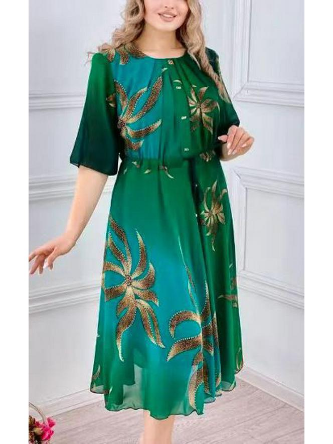 Европейское и американское ретро-платье миди с принтом, рукавами семь восьмых и защитой от солнца