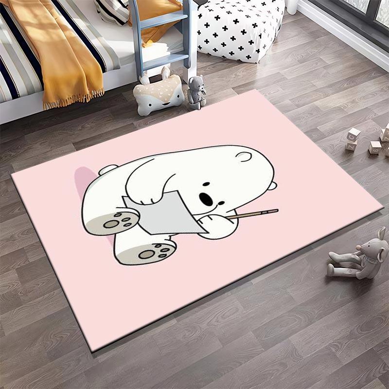 Cute White Bear Cartoon Drawing on Pink Background Soft Decorative Carpet Rug Suitable for use as an anti-slip1 for1room and bedroom sofas