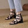 Fashion Comemore Strappy Roman Sandals Women New Brown Retro Chunky High Heel Square Head Shoes for Women Fashion Back Zip Heeled Sandal