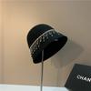 Women's Fashionable Bucket Cap with Diamond Chain Basin Cap Autumn Wool Warm Fisherman Cap