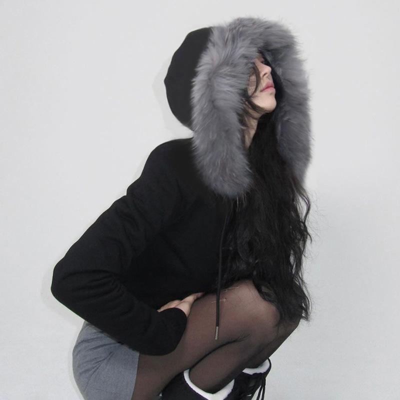 Goth Dark Streetwear Толстовки с капюшоном с воротником из искусственного меха с двойной молнией Пальто с капюшоном Женские повседневные куртки в готическом стиле с карманами Y2K Grunge Fall Cardigan