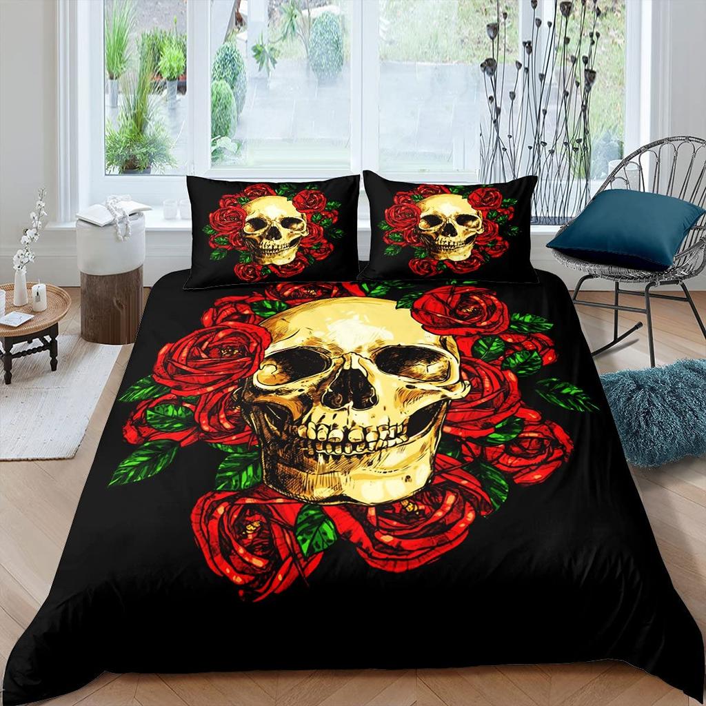 Yellow Sugar Skull Print Home Bedding Sets Duvet Cover Pillowcase Microfiber King Queen Double Twin Polyester Comforter Cover
