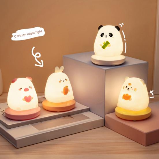 Ночник с мультяшными животными, мягкое мерцающее освещение, без затемнения, перезаряжаемый ночник, прикроватный светильник, украшение
