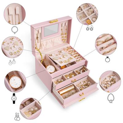 Европейская роскошная шкатулка для драгоценностей | Многосекционная розовая бархатная шкатулка | Прозрачная витрина | Идея рождественского подарка | Замок безопасности | Сертификация CE