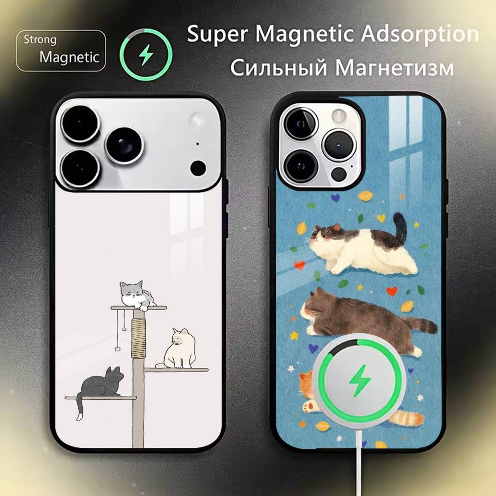 Three Cats Phone Case For iPhone17,16,15,14,13,12,11 Plus,Pro Magnetic with Magsafe Wireless Charging