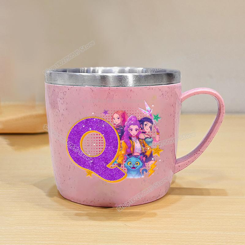 High Quality KPop Demon Hunters Letter A-z Milk Mugs Cartoon Children Water Cups School Office Coffee Tea Mug Girl Stainless Steel Drink Cup