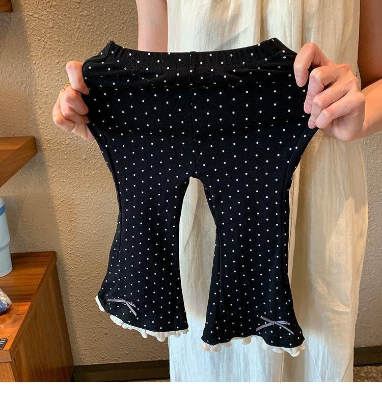 Комплект для девочек: расклешенные брюки в горошек с бантом и топ с длинным рукавом