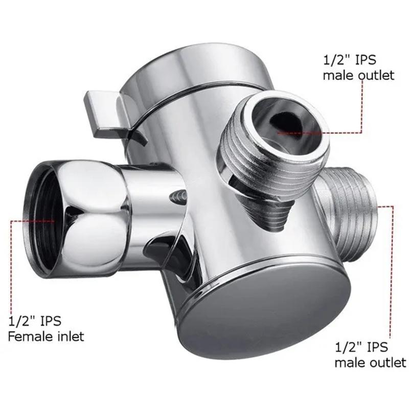 1/2'' 3-Way T-adapter Diverter Valve Adjustable Shower Head Arm Mounted Diverter Valve Bathroom Hardware Accessory