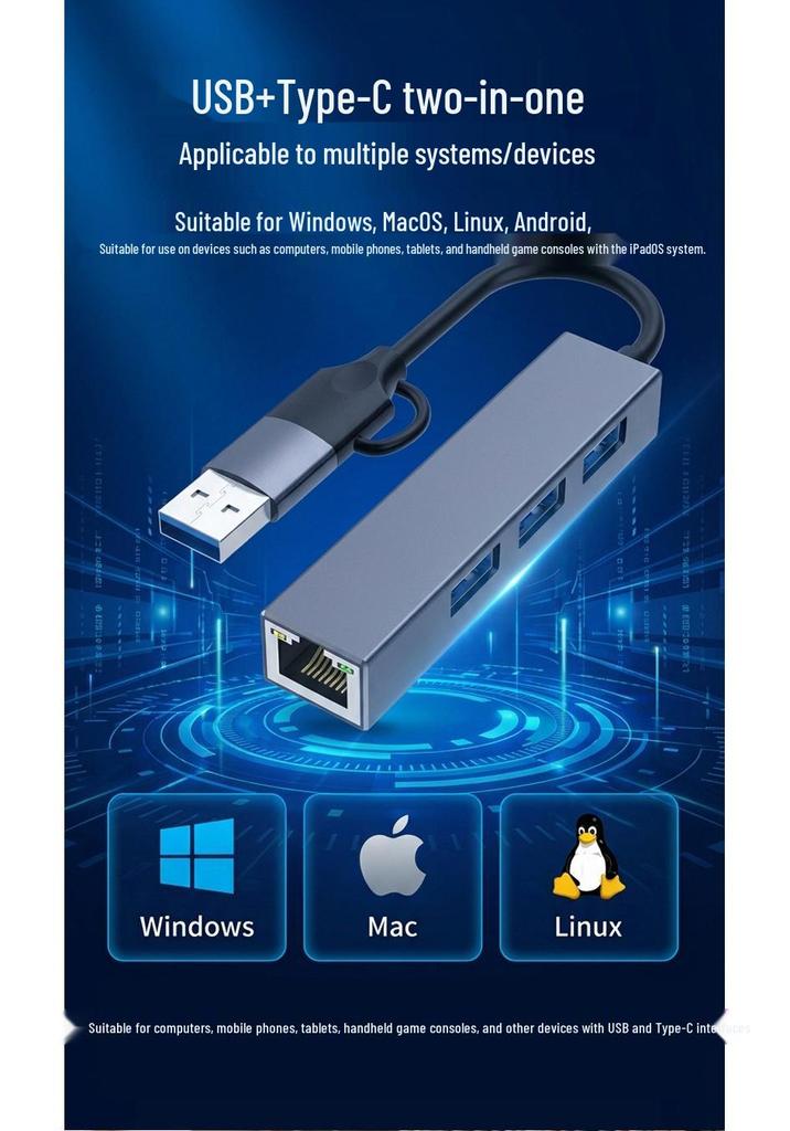 USB 3.0 Hub with Gigabit RJ45 Ethernet and 100Mbps Network Card