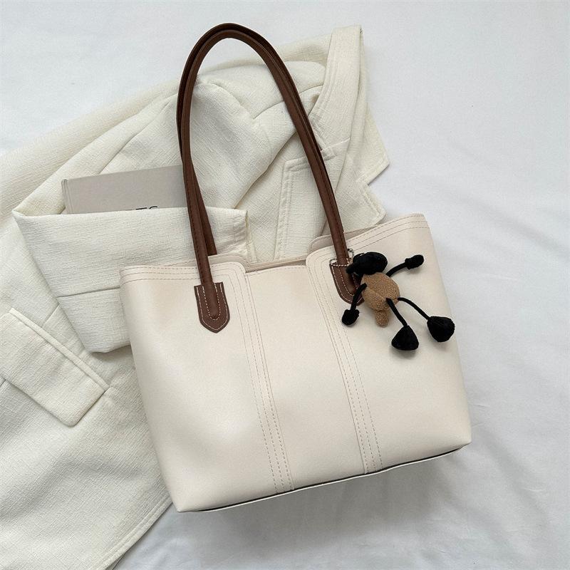 Korean Style Minimalist Bucket Bag Women Faux Leather Tote Shoulder Handbag Large Capacity Commuter Purse