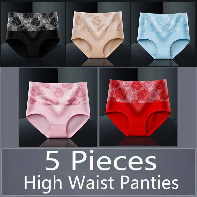 5 шт., женское нижнее белье с высокой талией, хлопковые дышащие трусики, женские трусы, большие размеры, нижнее белье
