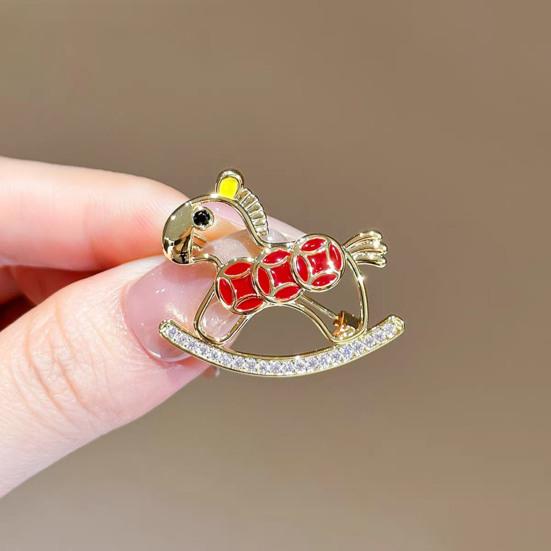 Rhinestone Horse Brooch Sweater Cardigan Coat Business Suit Zodiac Animal Lapel Pin Men Women Fashion Jewelry Clothing Accessories
