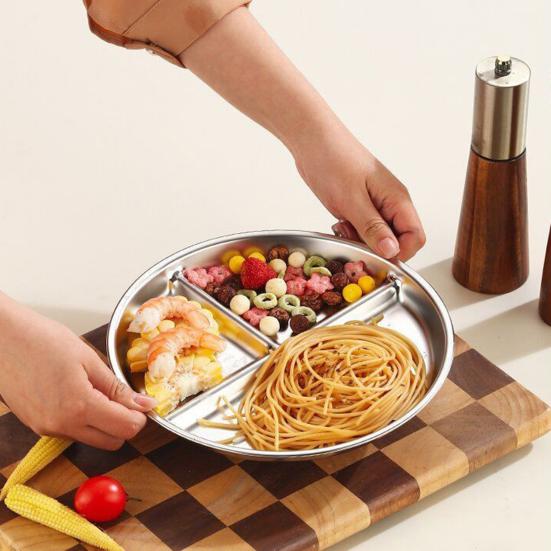 Юшенг Тарелки обеденные из нержавеющей стали Силиконовая присоска Разделенный сервировочный поднос Штабелируемые тарелки для завтрака Детский поднос для закусок Контейнер для ланча для школы