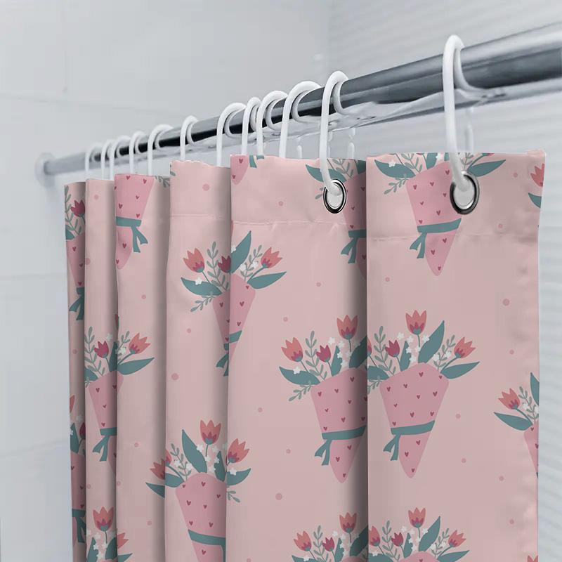 Elegant Pink Shower Curtain With Love Blossoms Decor Cute Bathroom Liner For Girl'S Room Size 72X84 Inches (Large) |
