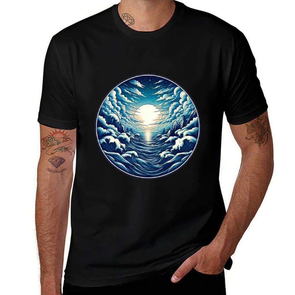 Almighty Ocean with sun and blue waves T-Shirt Dry Fit Running Short Sleeve Top