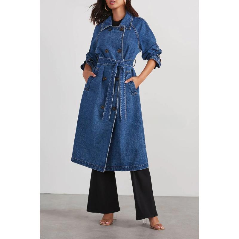 Осенне-зимняя женская ветровка из денима и хлопка, однотонная длинная свободная куртка
