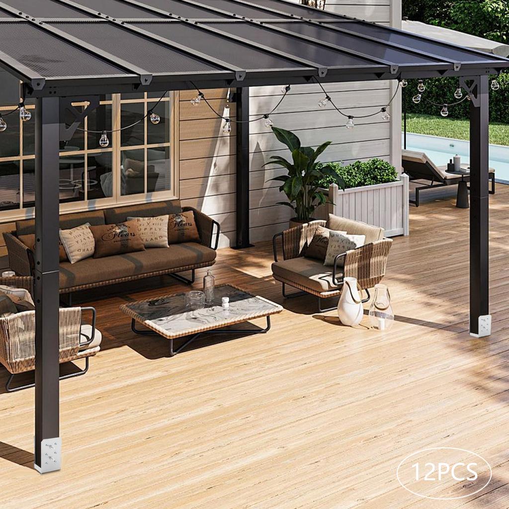 12 PCS U-Shaped Post Base Anchor Brackets, 201 Stainless Steel Deck Railing Support, 9x9.2x15cm Fence Mailbox Mounting Hardware