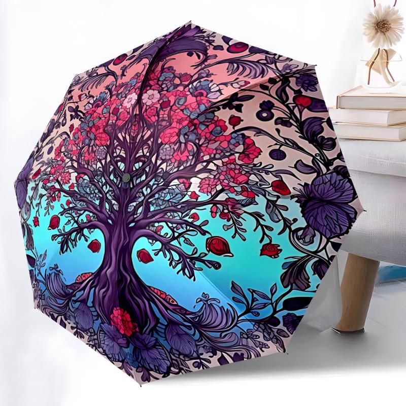 1pc Tree of Life Mandala Automatic Open/Close Umbrella - Portable Collapsible Umbrella with 8-Rib Stability, Fashion Lovers yy251017188
