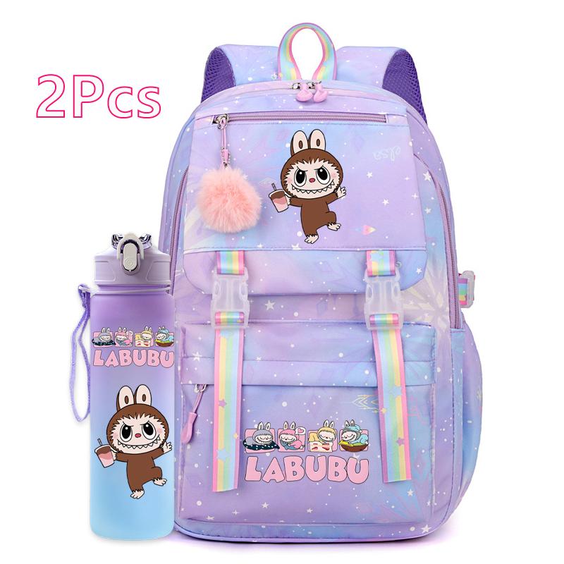 2Pcs/set Cute Backpack with 750Ml Outdoor Sports Water Bottle Student Girl Boy Schoolbag Large Capacity Travel Bag Gift
