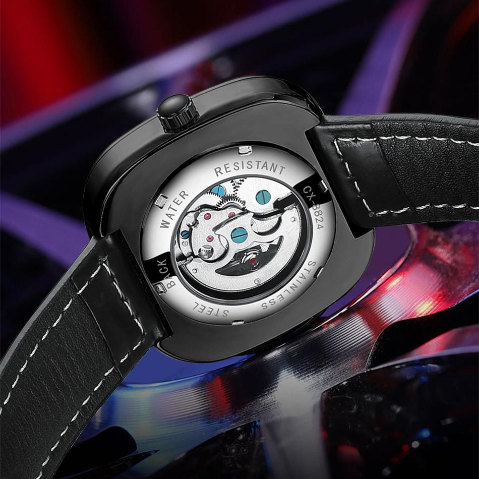 Роскошные квадратные полые полностью автоматические часы с подарочной коробкой, мужские механические часы