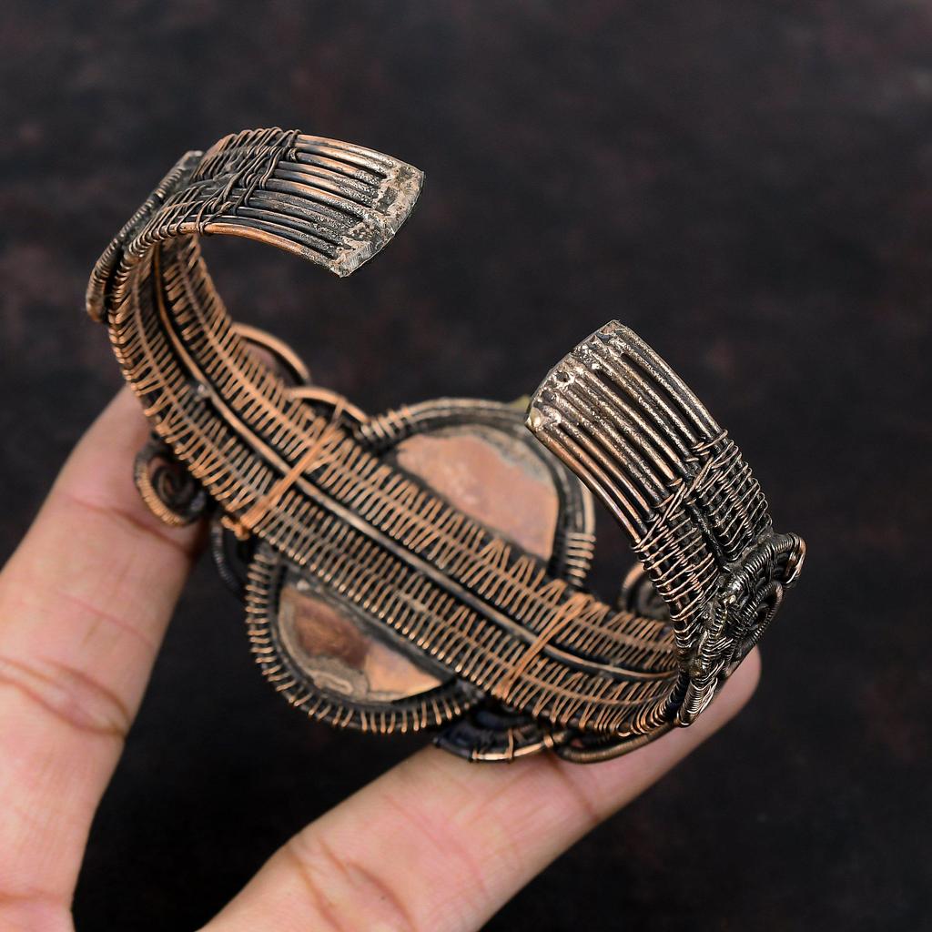 Ruby Zoisite Bangle Copper Wire Wrapped Cuff Bracelet Handmade Copper Jewelry Adjustable Bangle Gemstone Bracelet Flower Bangle Gift For Him