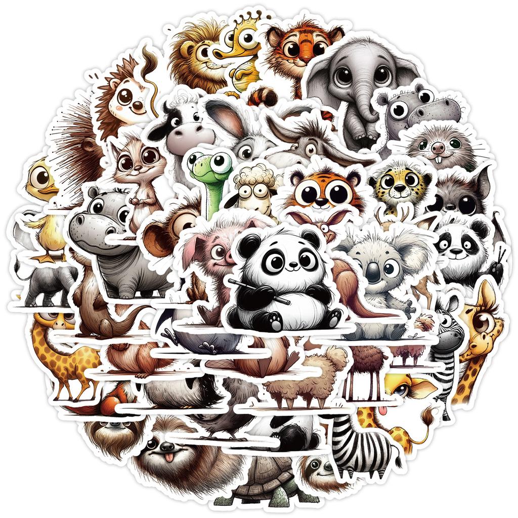 50 Cartoon Animal Graffiti Stickers Mobile Phone Water Cup Waterproof Decorative Stickers Creative Cute Animal Stickers