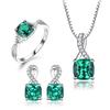 Gemstone Emerald Ring Pendant Stud Earrings 925 Sterling Silver Jewelry Set