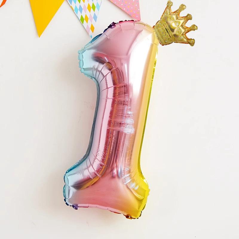 32 Inch Gradual Change Digital Rainbow Crown Aluminum Film Balloon, Children Boys And Girls Baby Birthday Party Background