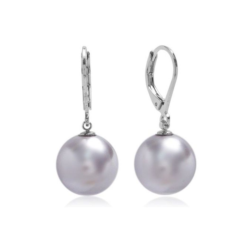 E454 10mm Light Gray Pearl Leverback Earrings