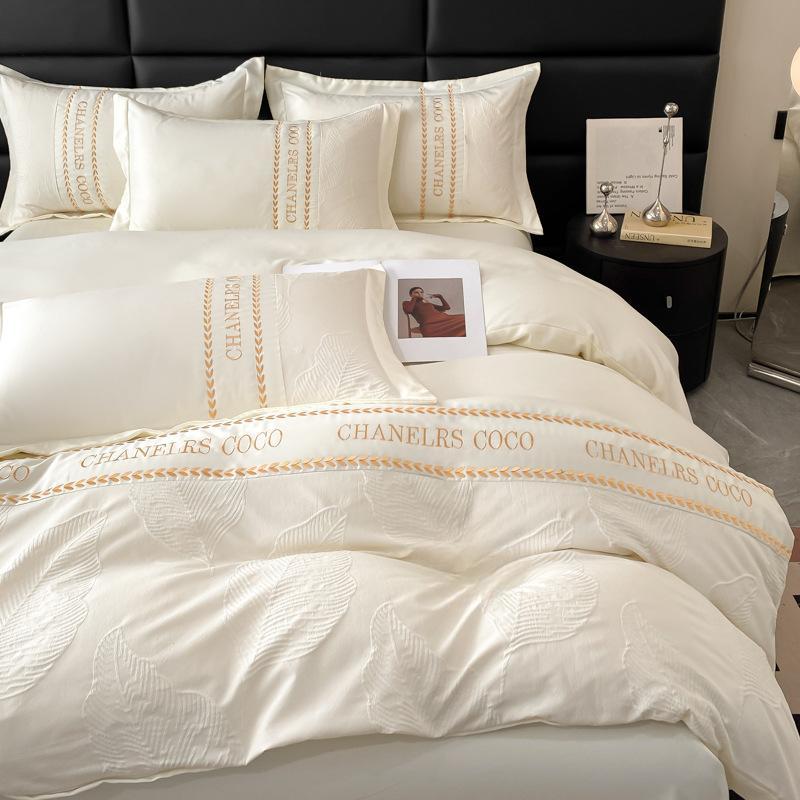 Комплект из четырех предметов из стираного шелкового рельефа с жаккардовым узором Tencel, простыня, пододеяльник