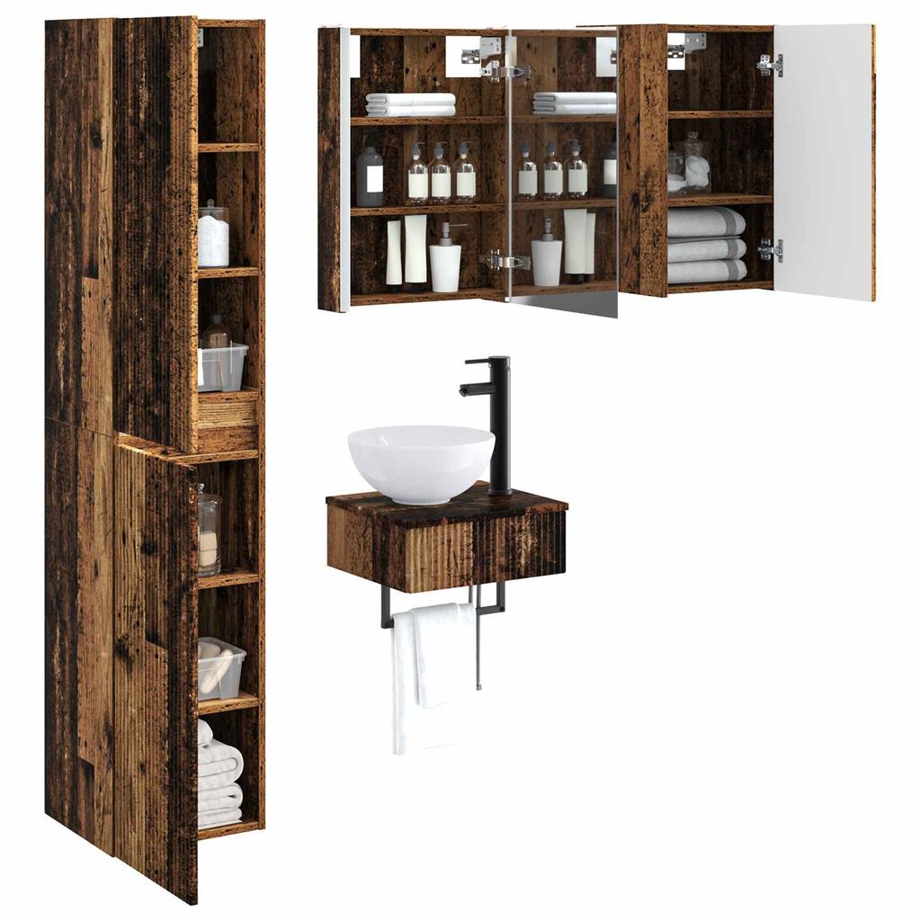 Bathroom Furniture Set 5 pcs Reclaimed Wood Engineered Wood and Glass