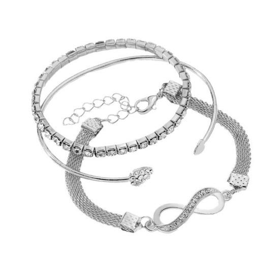 3 Pcs/Set Women Bracelets Rhinestone Decor Hollow Infinite Symbol Heart Adjustable Stackable Wrist