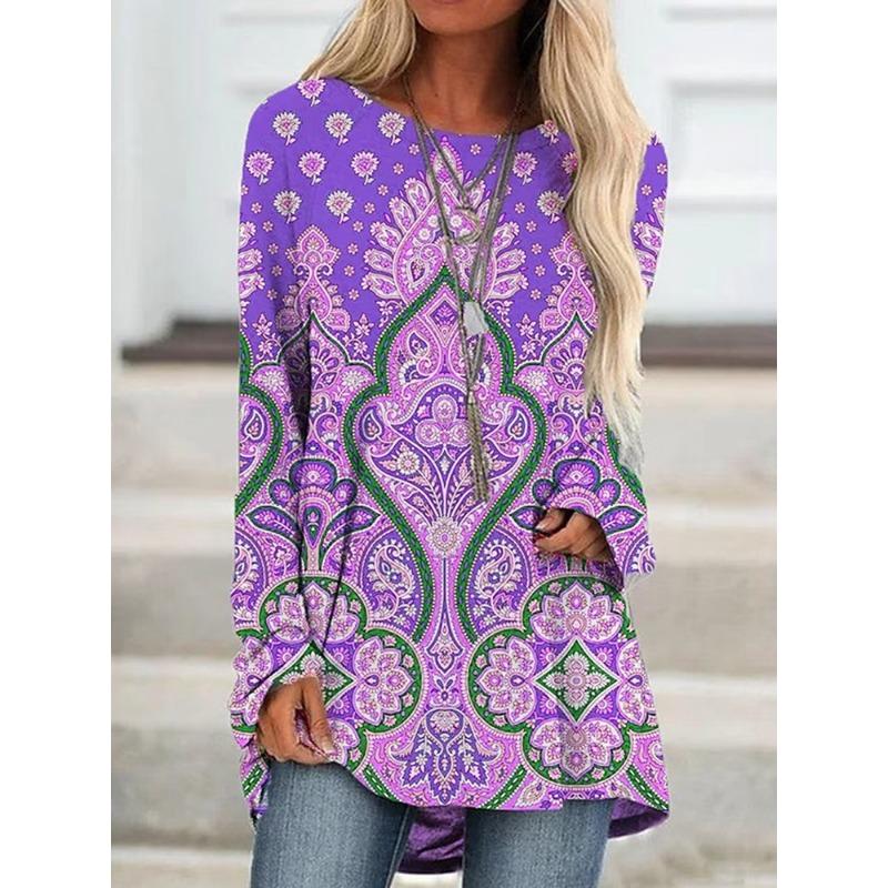 Зимняя футболка с длинным рукавом, модная женская одежда, футболка с круглым вырезом и длинным рукавом, трендовый топ с принтом, осенняя свободная футболка