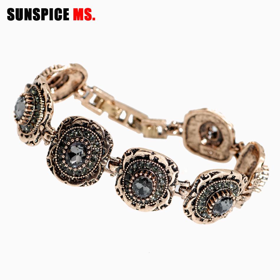 Sunspicems Винтажный Хрустальный Браслет-цепочка для Женщин Античный Золотой Цвет Круглая Смола Богемный Этнический Свадебный Браслет Подарок Другу