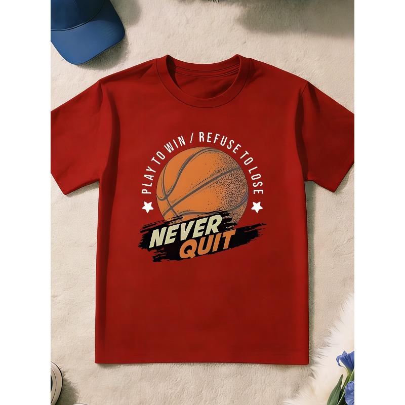 Kids Youth Basketball Motivational Text Distressed Brushstroke Print Crewneck Tee