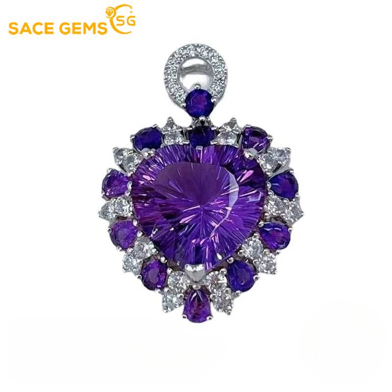 Sace Gems Ожерелья из стерлингового серебра 925 пробы с натуральным аметистом, 15 мм, для женщин, для помолвки, коктейльной вечеринки, ювелирные украшения