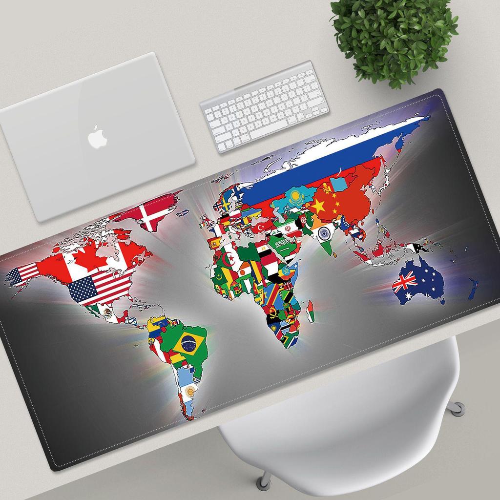 Очень большой черный коврик для мыши с картой мира, устойчивый к грязи, с фиксирующим краем