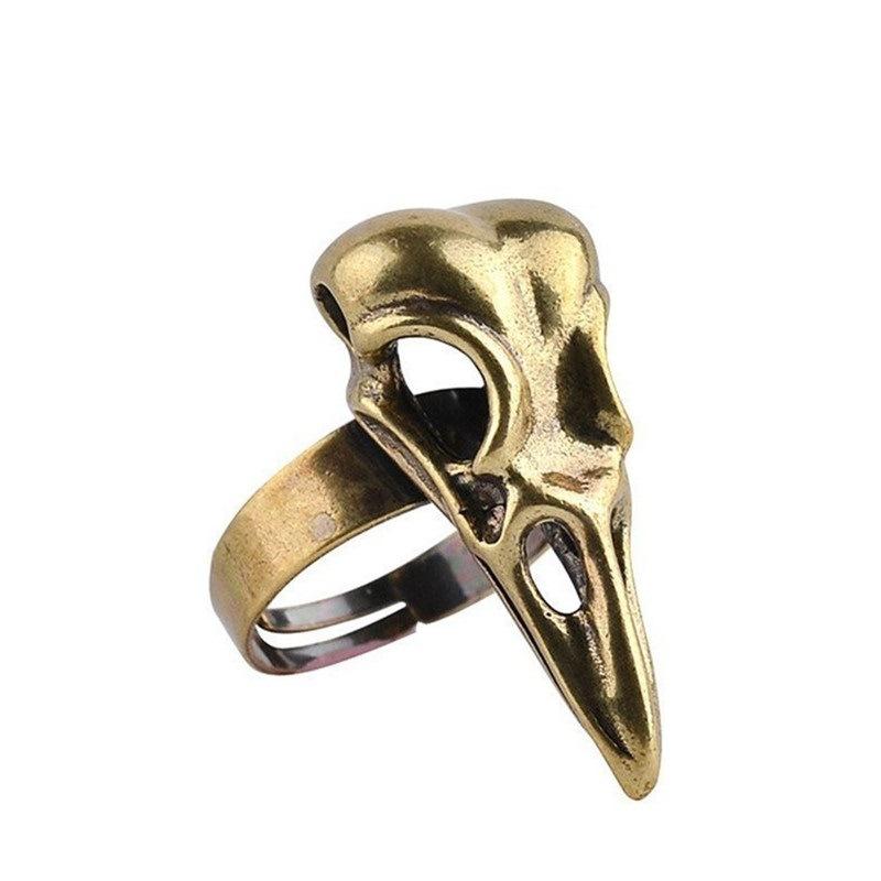 European and American Men's Bird Head Ring Opening Exaggerated Hollow Bird Skull Ring Punk Jewelry
