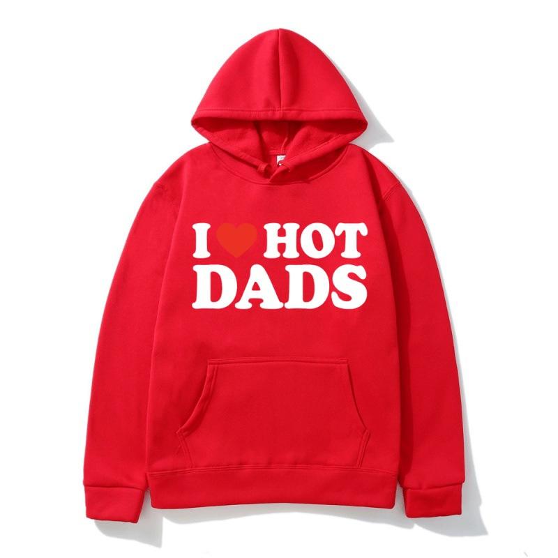 Толстовка с капюшоном I Love Hot Dads с красными сердечками и надписью